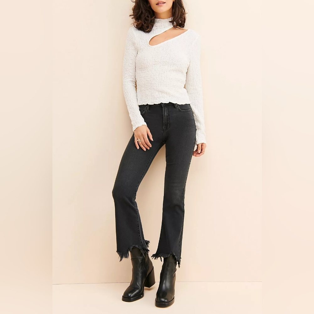 Free People Jeans Black Fray Raw Hem Denim Size 27